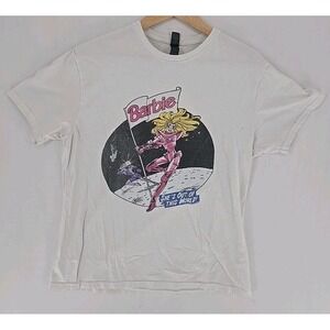 Barbie‎ T Shirt Size L Top Cotton Unisex White - Space Graphic- Mattel -2 Stains